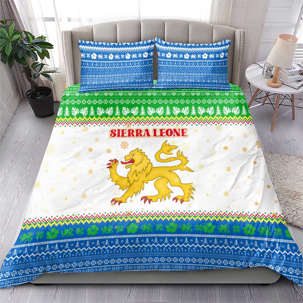 Sierra Leone Christmas Bedding Set Festive Pattern Golden Lion Emblem and Santa Sleigh - African Pride