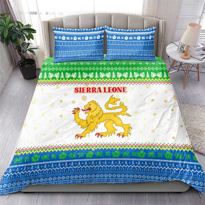 Sierra Leone Christmas Bedding Set Festive Pattern Golden Lion Emblem and Santa Sleigh - African Pride