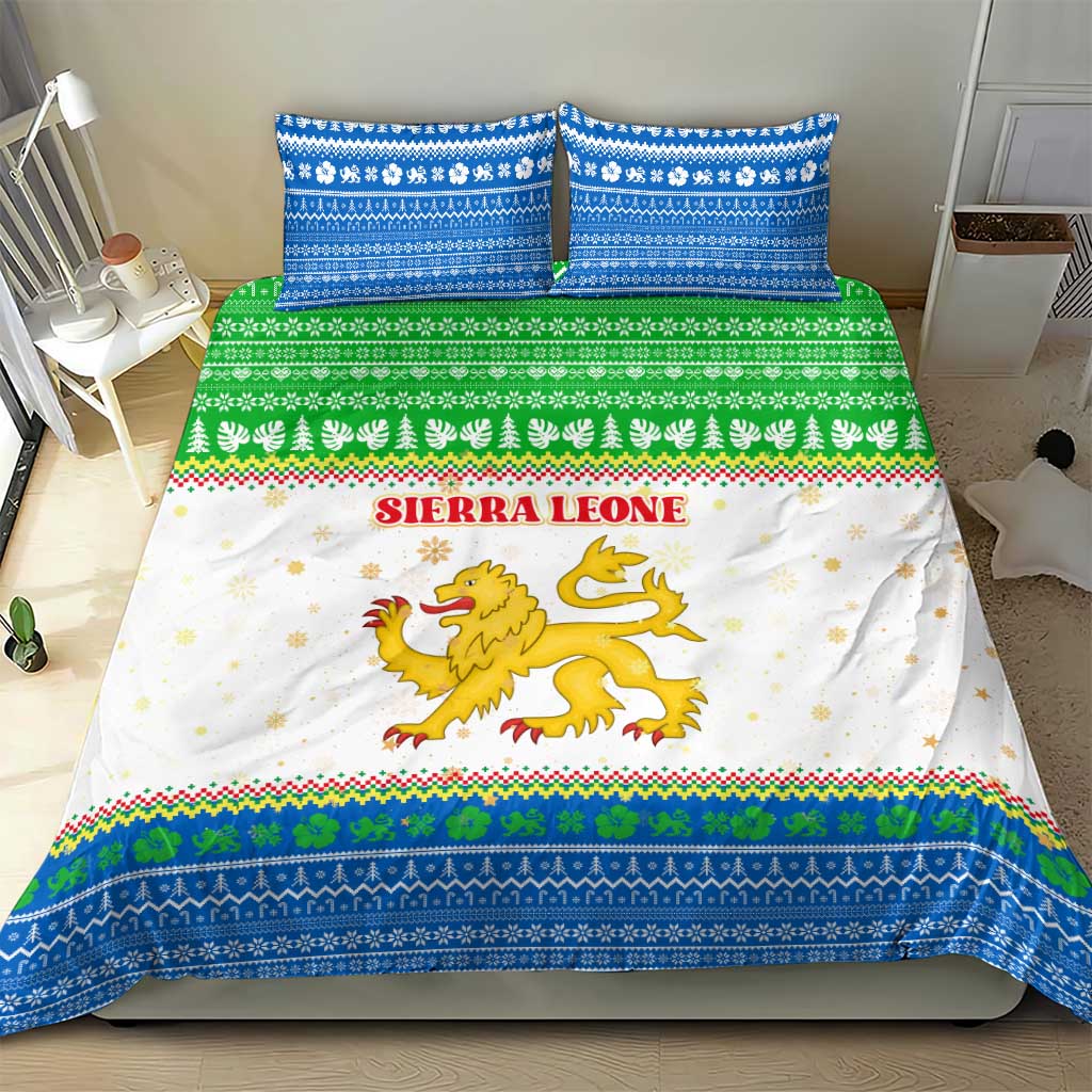Sierra Leone Christmas Bedding Set Festive Pattern Golden Lion Emblem and Santa Sleigh - African Pride