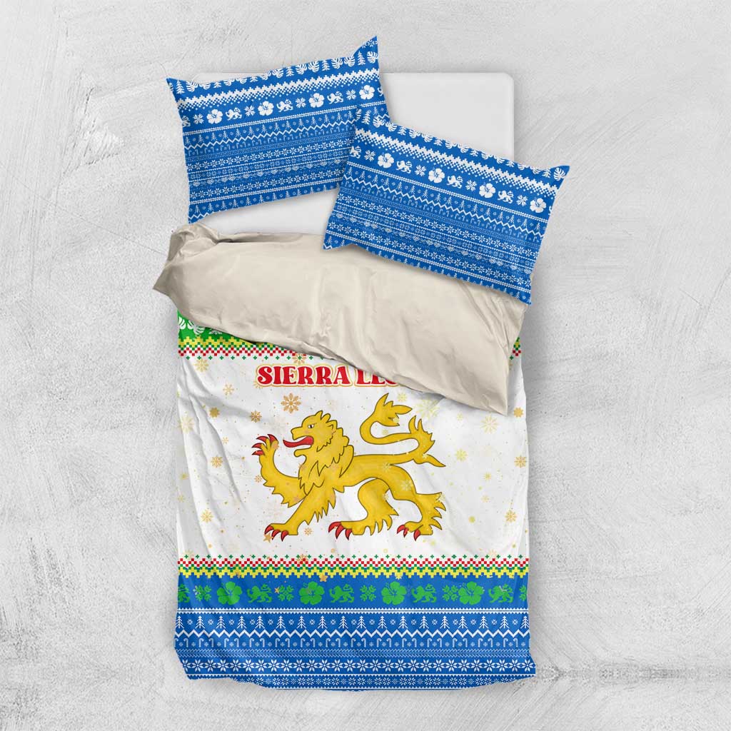 Sierra Leone Christmas Bedding Set Festive Pattern Golden Lion Emblem and Santa Sleigh - African Pride
