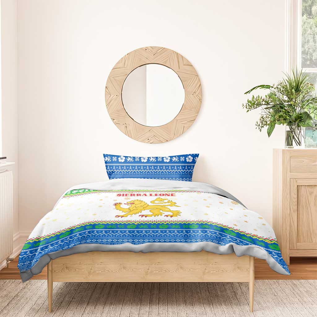 Sierra Leone Christmas Bedding Set Festive Pattern Golden Lion Emblem and Santa Sleigh - African Pride