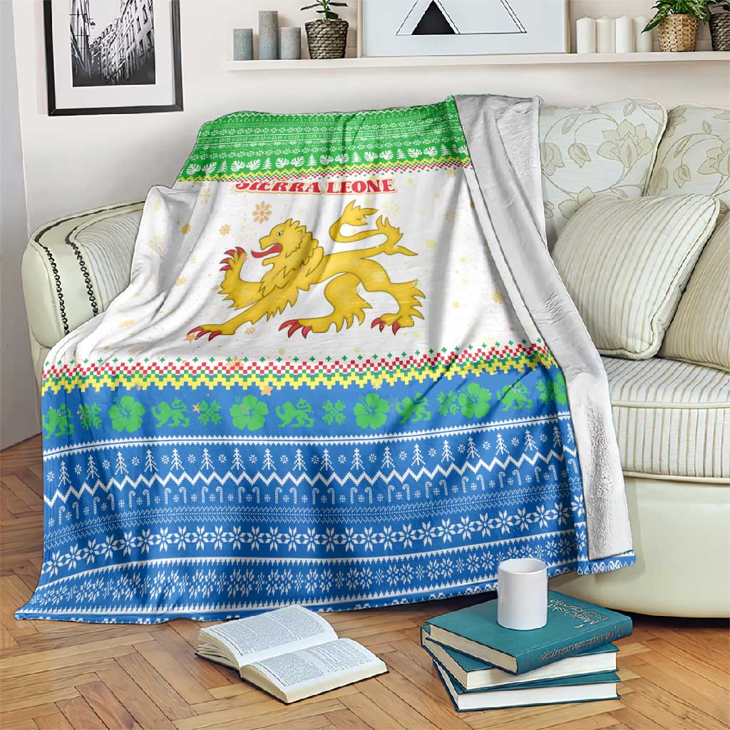 Sierra Leone Christmas Blanket Festive Pattern Golden Lion Emblem and Santa Sleigh - African Pride