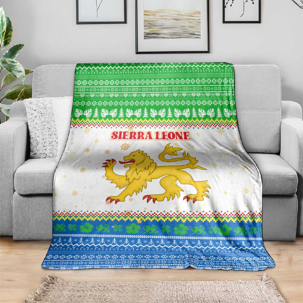 Sierra Leone Christmas Blanket Festive Pattern Golden Lion Emblem and Santa Sleigh - African Pride