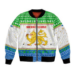 Sierra Leone Christmas Bomber Jacket Festive Pattern Golden Lion Emblem and Santa Sleigh - African Pride