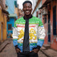 Sierra Leone Christmas Bomber Jacket Festive Pattern Golden Lion Emblem and Santa Sleigh - African Pride