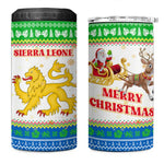 Sierra Leone Christmas 4 in 1 Can Cooler Tumbler Festive Pattern Golden Lion Emblem and Santa Sleigh - African Pride