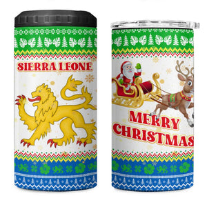 Sierra Leone Christmas 4 in 1 Can Cooler Tumbler Festive Pattern Golden Lion Emblem and Santa Sleigh - African Pride