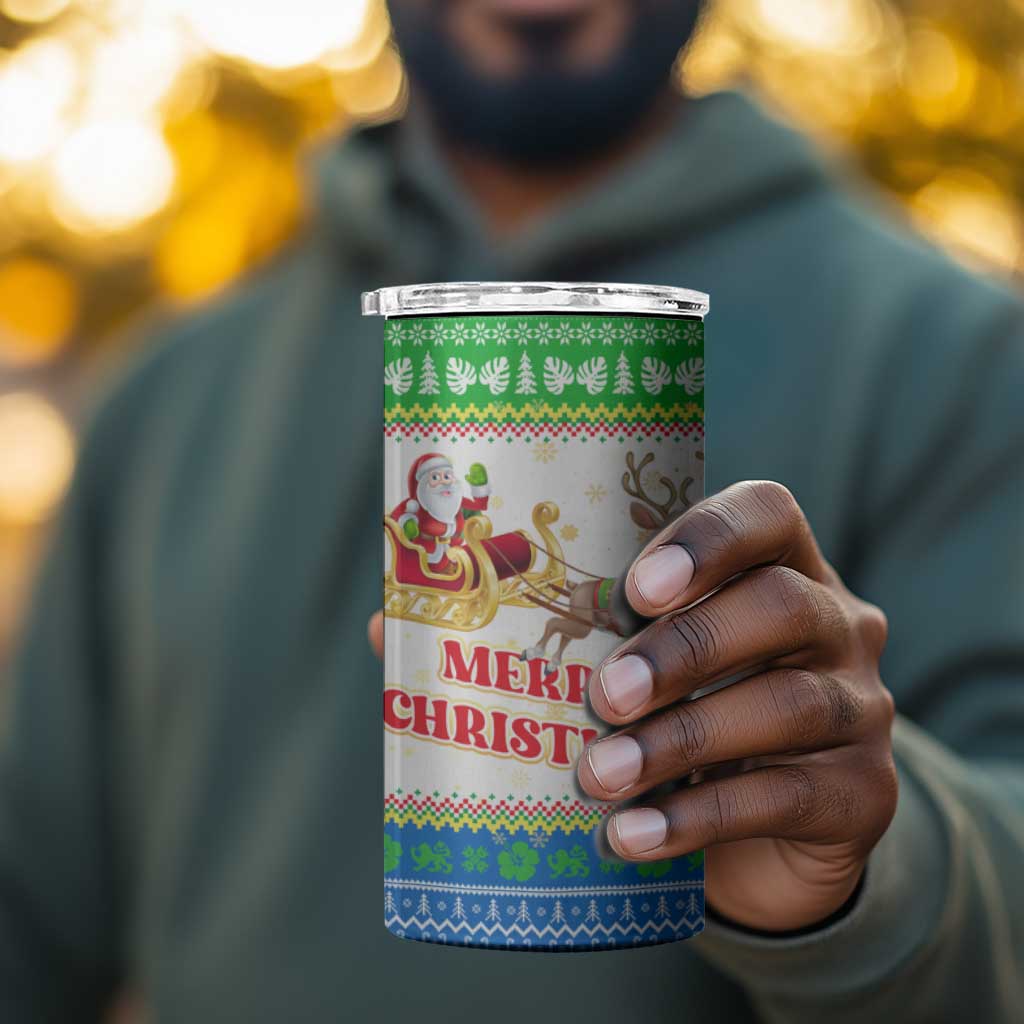 Sierra Leone Christmas 4 in 1 Can Cooler Tumbler Festive Pattern Golden Lion Emblem and Santa Sleigh - African Pride