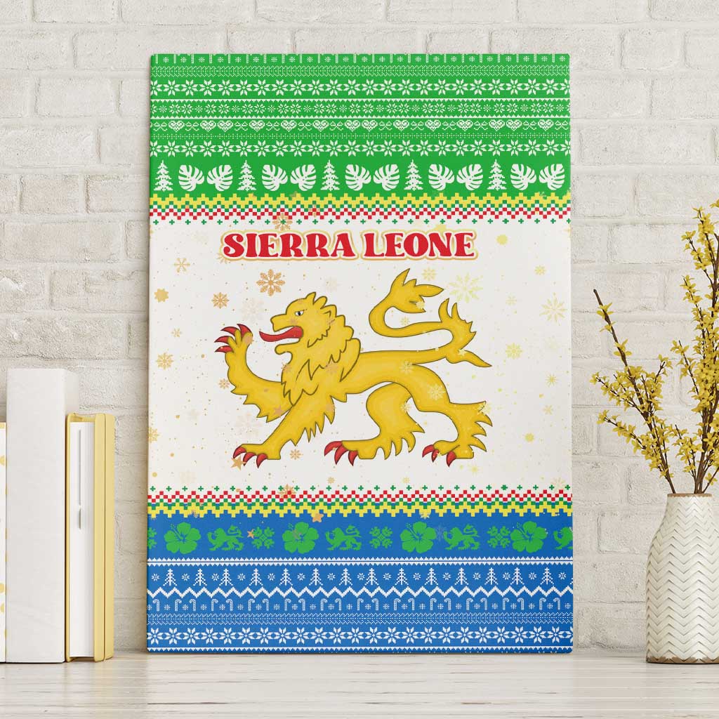 Sierra Leone Christmas Canvas Wall Art Festive Pattern Golden Lion Emblem and Santa Sleigh - African Pride