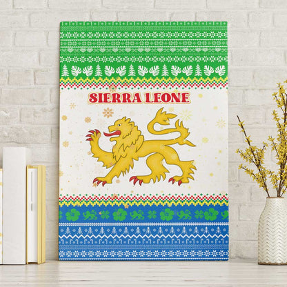 Sierra Leone Christmas Canvas Wall Art Festive Pattern Golden Lion Emblem and Santa Sleigh - African Pride