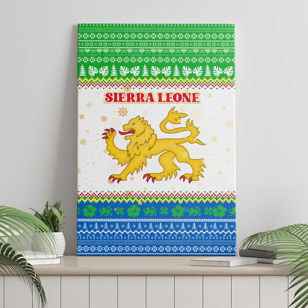 Sierra Leone Christmas Canvas Wall Art Festive Pattern Golden Lion Emblem and Santa Sleigh - African Pride