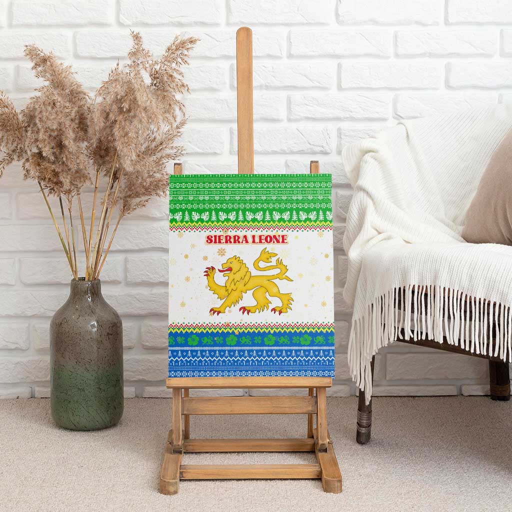 Sierra Leone Christmas Canvas Wall Art Festive Pattern Golden Lion Emblem and Santa Sleigh - African Pride