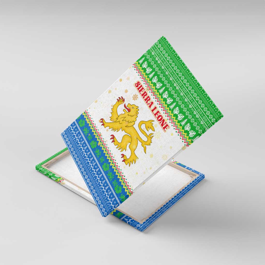 Sierra Leone Christmas Canvas Wall Art Festive Pattern Golden Lion Emblem and Santa Sleigh - African Pride