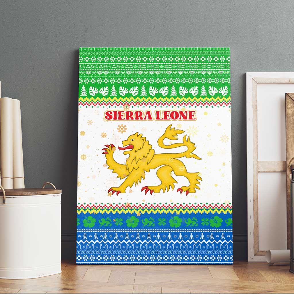 Sierra Leone Christmas Canvas Wall Art Festive Pattern Golden Lion Emblem and Santa Sleigh - African Pride