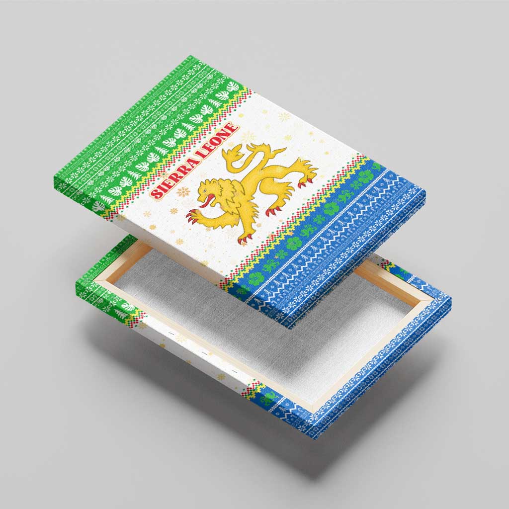 Sierra Leone Christmas Canvas Wall Art Festive Pattern Golden Lion Emblem and Santa Sleigh - African Pride