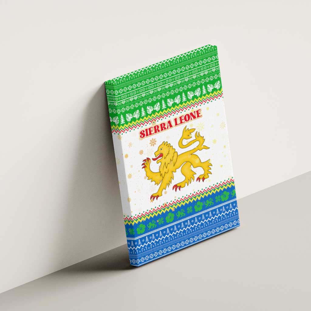 Sierra Leone Christmas Canvas Wall Art Festive Pattern Golden Lion Emblem and Santa Sleigh - African Pride