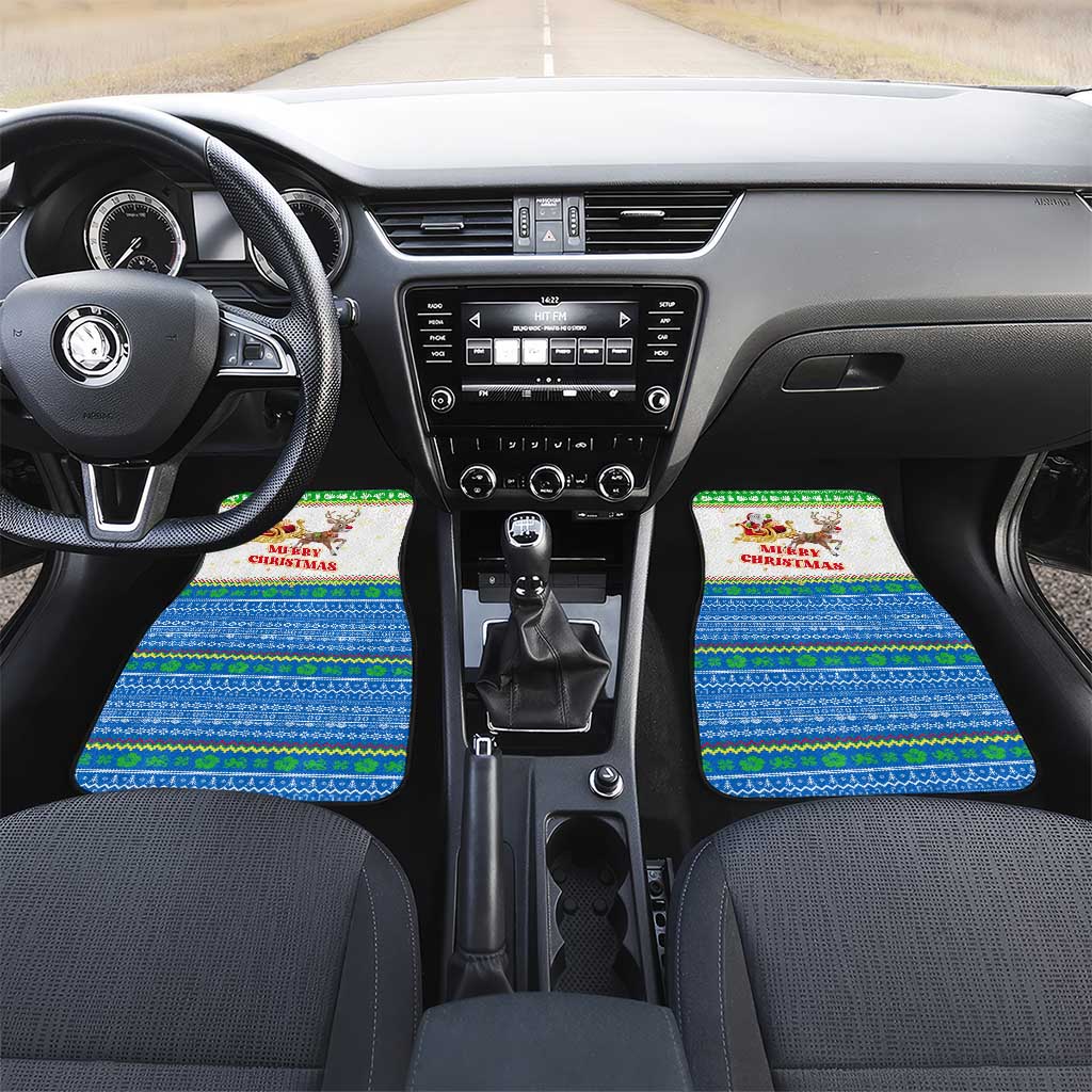 Sierra Leone Christmas Car Mats Festive Pattern Golden Lion Emblem and Santa Sleigh - African Pride