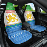 Sierra Leone Christmas Car Seat Cover Festive Pattern Golden Lion Emblem and Santa Sleigh - African Pride
