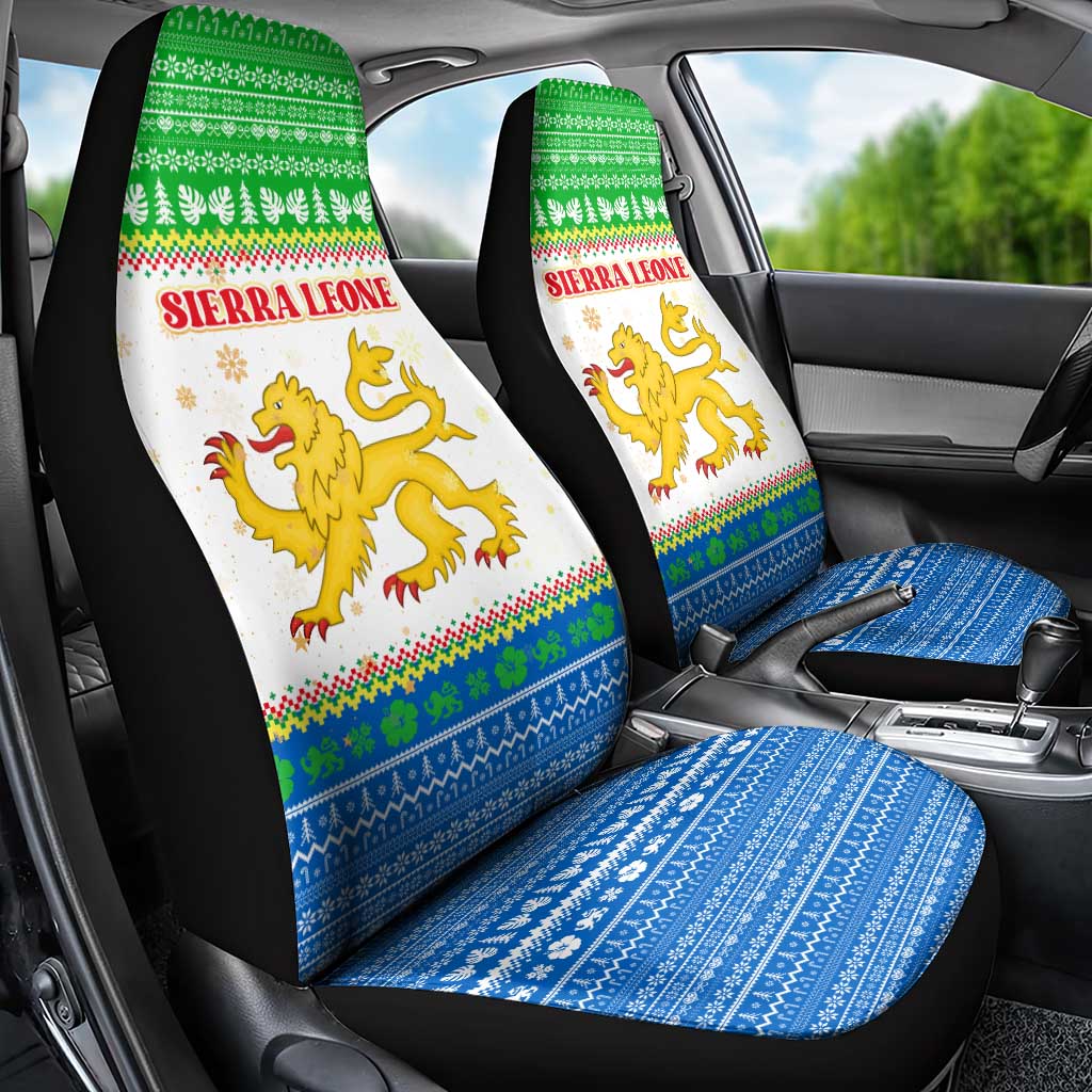 Sierra Leone Christmas Car Seat Cover Festive Pattern Golden Lion Emblem and Santa Sleigh - African Pride