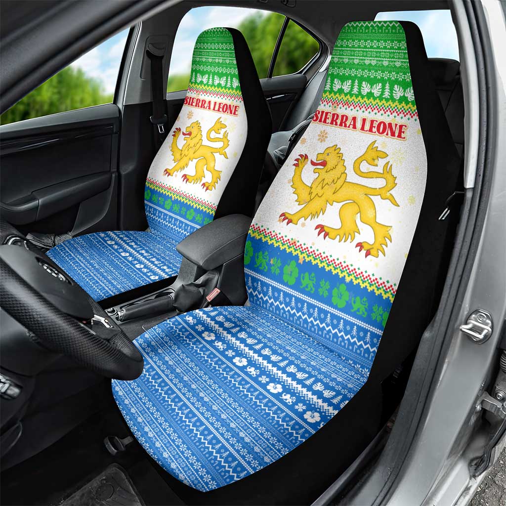Sierra Leone Christmas Car Seat Cover Festive Pattern Golden Lion Emblem and Santa Sleigh - African Pride