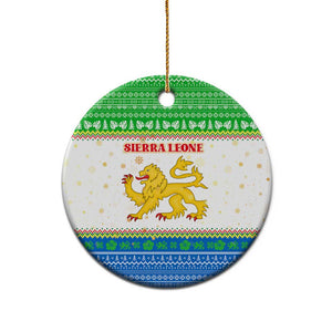 Sierra Leone Christmas Ceramic Ornament Festive Pattern Golden Lion Emblem and Santa Sleigh - African Pride