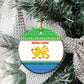 Sierra Leone Christmas Ceramic Ornament Festive Pattern Golden Lion Emblem and Santa Sleigh - African Pride
