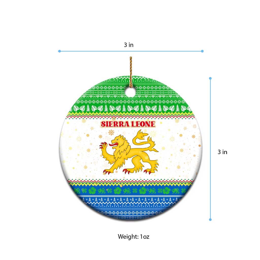 Sierra Leone Christmas Ceramic Ornament Festive Pattern Golden Lion Emblem and Santa Sleigh - African Pride