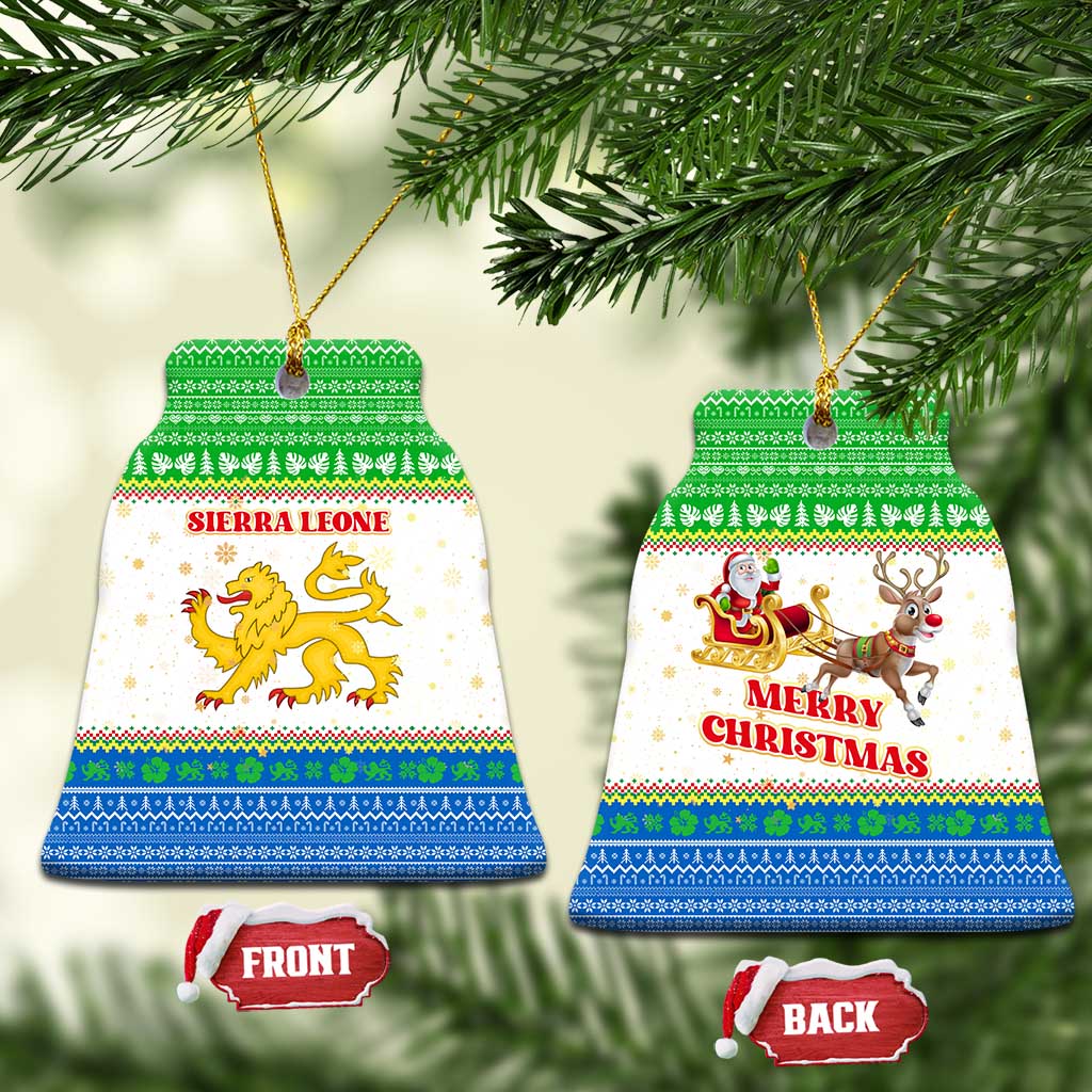 Sierra Leone Christmas Ceramic Ornament Festive Pattern Golden Lion Emblem and Santa Sleigh - African Pride