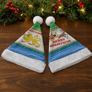 Sierra Leone Christmas Santa Hat Festive Pattern Golden Lion Emblem and Santa Sleigh - African Pride