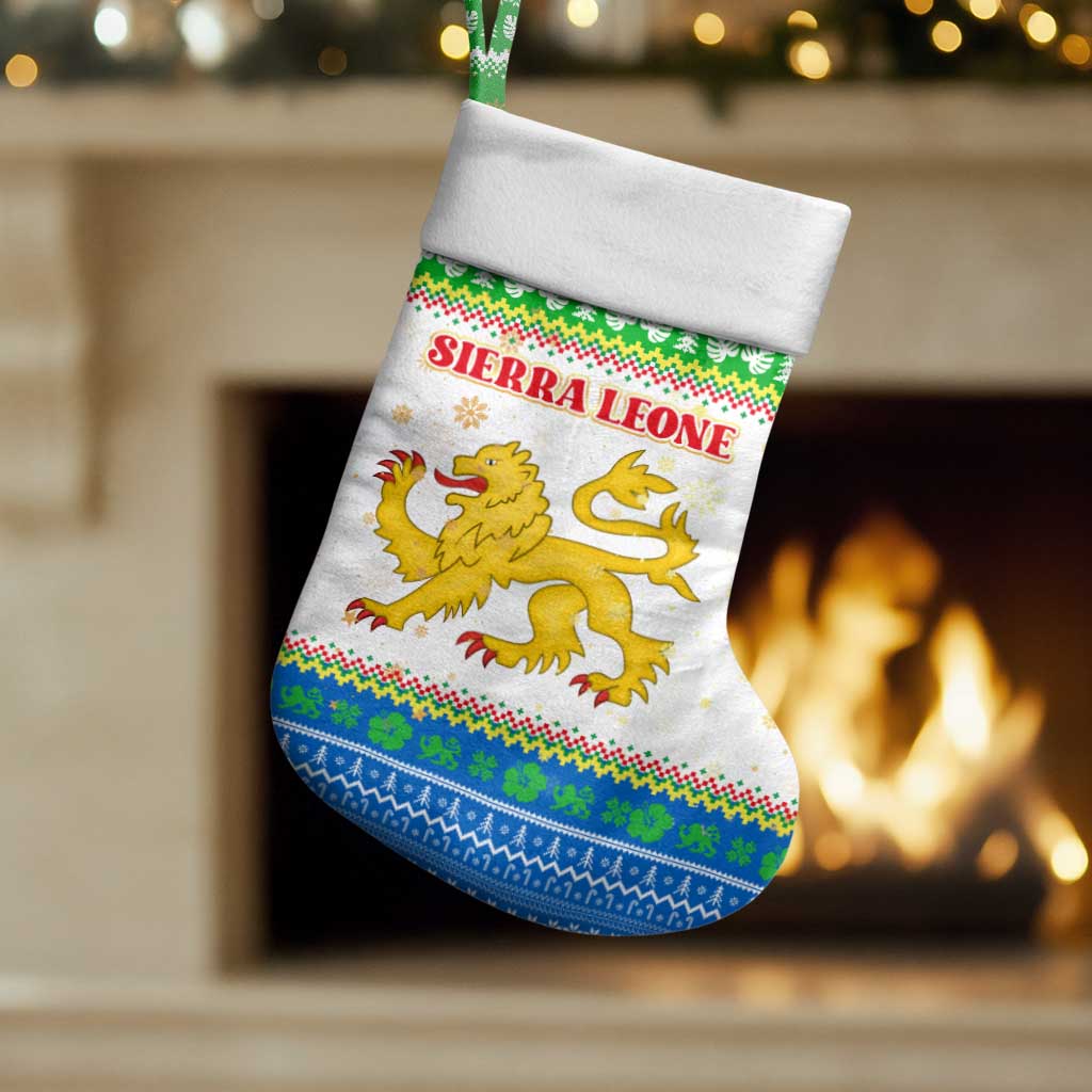 Sierra Leone Christmas Stocking Festive Pattern Golden Lion Emblem and Santa Sleigh - African Pride