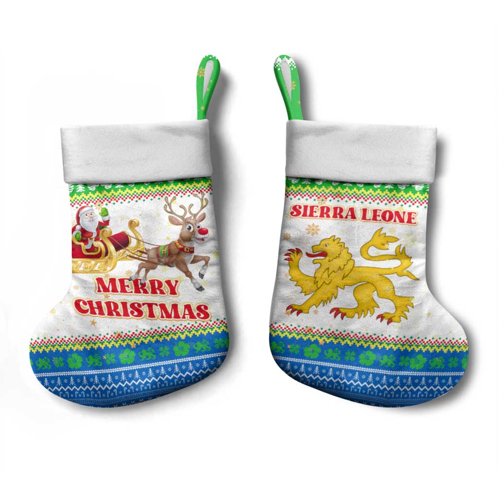 Sierra Leone Christmas Stocking Festive Pattern Golden Lion Emblem and Santa Sleigh - African Pride