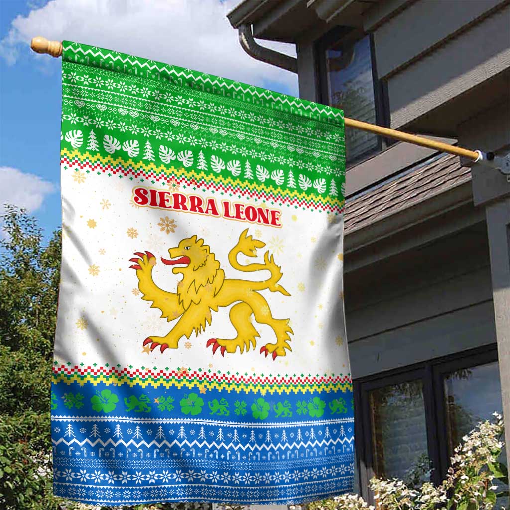 Sierra Leone Christmas Garden Flag Festive Pattern Golden Lion Emblem and Santa Sleigh - African Pride