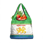 Sierra Leone Christmas Grocery Bag Festive Pattern Golden Lion Emblem and Santa Sleigh - African Pride