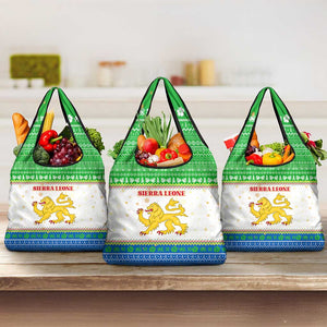 Sierra Leone Christmas Grocery Bag Festive Pattern Golden Lion Emblem and Santa Sleigh - African Pride