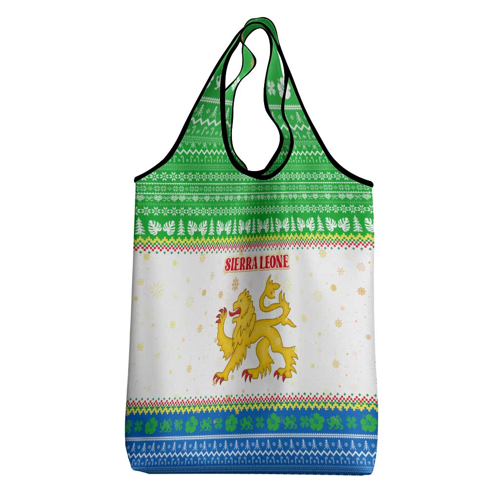 Sierra Leone Christmas Grocery Bag Festive Pattern Golden Lion Emblem and Santa Sleigh - African Pride