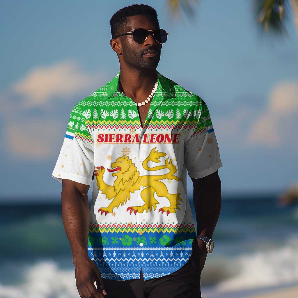 Sierra Leone Christmas Hawaiian Shirt Festive Pattern Golden Lion Emblem and Santa Sleigh - African Pride