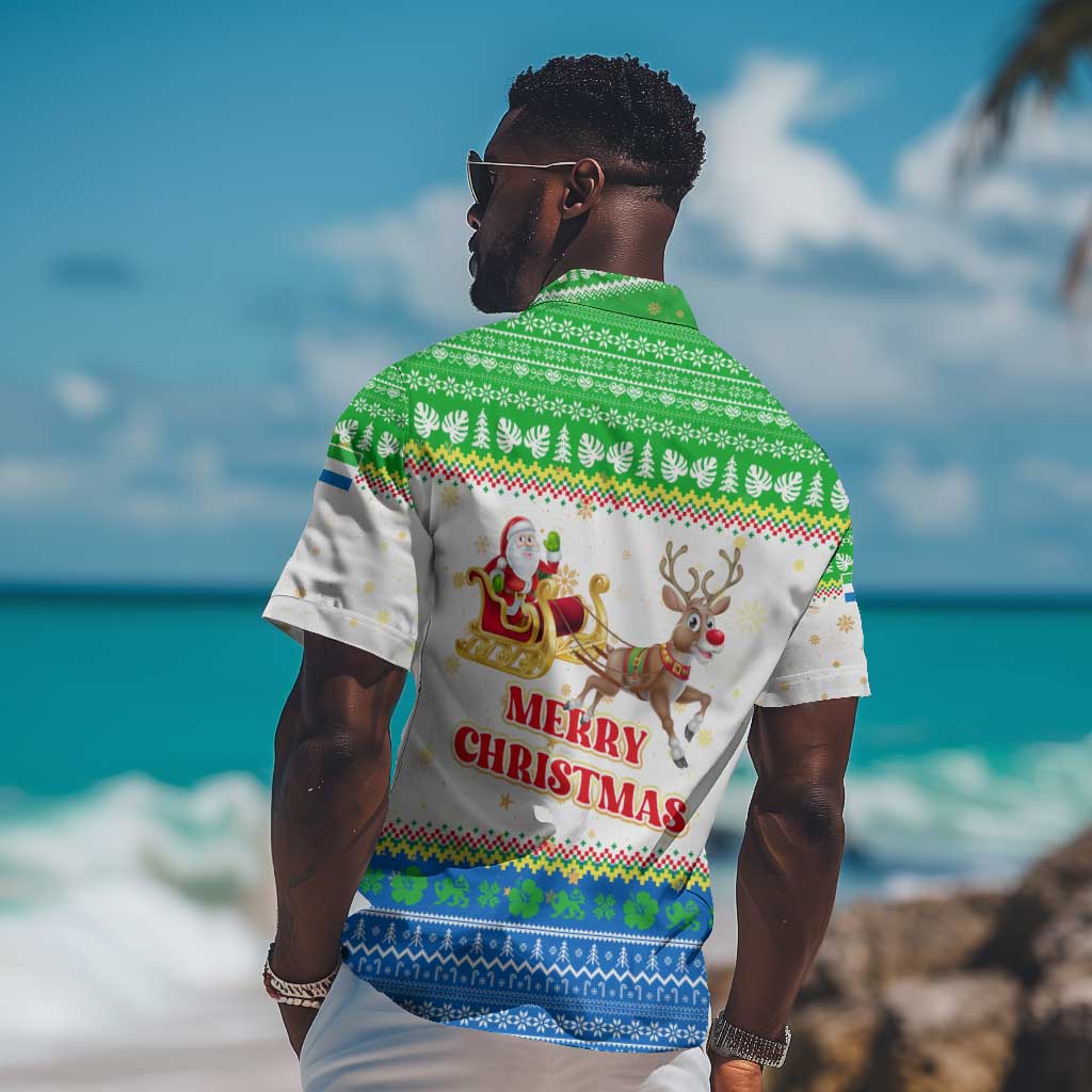 Sierra Leone Christmas Hawaiian Shirt Festive Pattern Golden Lion Emblem and Santa Sleigh - African Pride