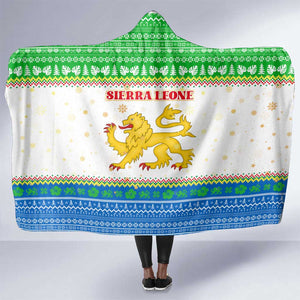 Sierra Leone Christmas Hooded Blanket Festive Pattern Golden Lion Emblem and Santa Sleigh - African Pride