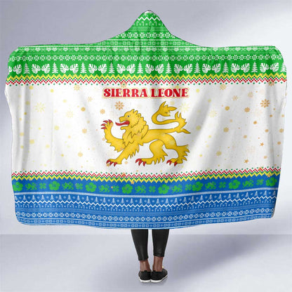 Sierra Leone Christmas Hooded Blanket Festive Pattern Golden Lion Emblem and Santa Sleigh - African Pride