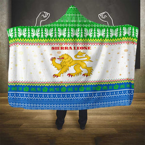 Sierra Leone Christmas Hooded Blanket Festive Pattern Golden Lion Emblem and Santa Sleigh - African Pride