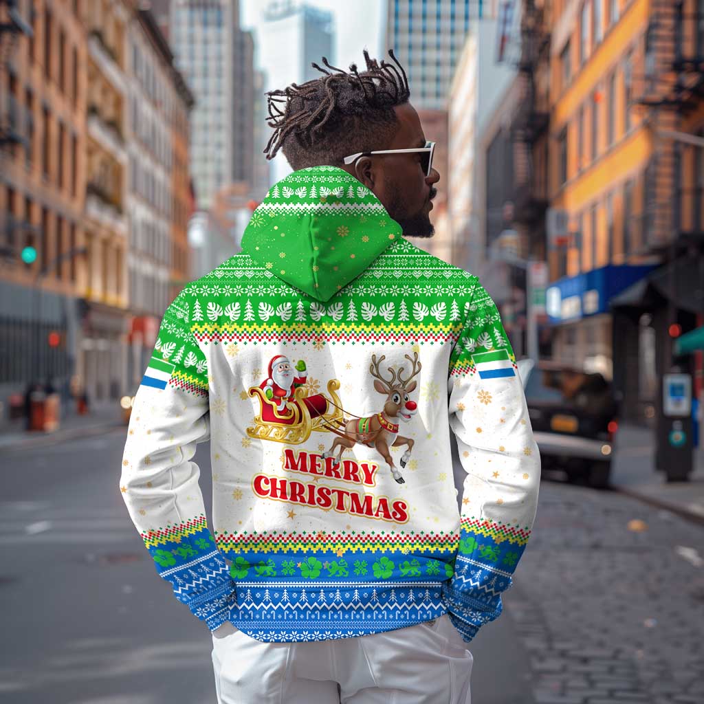 Sierra Leone Christmas Hoodie Festive Pattern Golden Lion Emblem and Santa Sleigh - African Pride