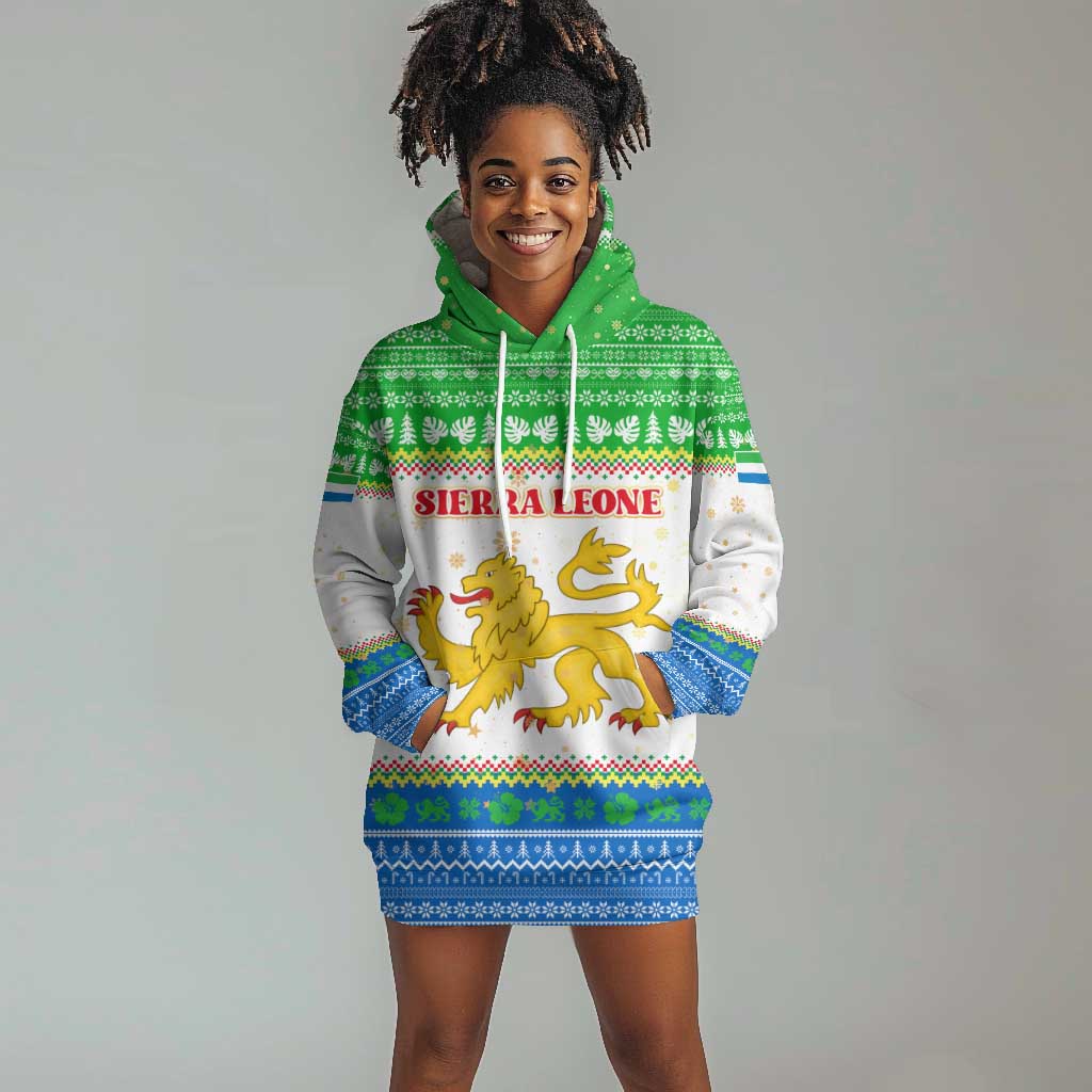 Sierra Leone Christmas Hoodie Dress Festive Pattern Golden Lion Emblem and Santa Sleigh - African Pride