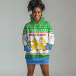 Sierra Leone Christmas Hoodie Dress Festive Pattern Golden Lion Emblem and Santa Sleigh - African Pride
