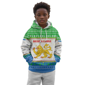 Sierra Leone Christmas Kid Hoodie Festive Pattern Golden Lion Emblem and Santa Sleigh - African Pride