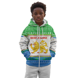 Sierra Leone Christmas Kid Hoodie Festive Pattern Golden Lion Emblem and Santa Sleigh - African Pride