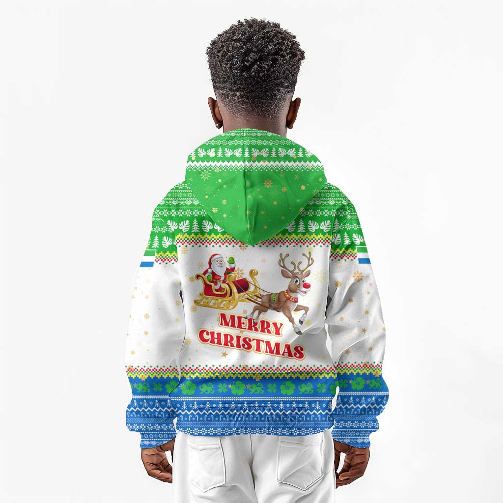 Sierra Leone Christmas Kid Hoodie Festive Pattern Golden Lion Emblem and Santa Sleigh - African Pride