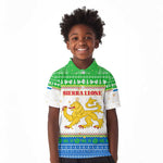 Sierra Leone Christmas Kid Polo Shirt Festive Pattern Golden Lion Emblem and Santa Sleigh - African Pride