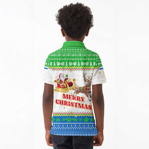Sierra Leone Christmas Kid Polo Shirt Festive Pattern Golden Lion Emblem and Santa Sleigh - African Pride