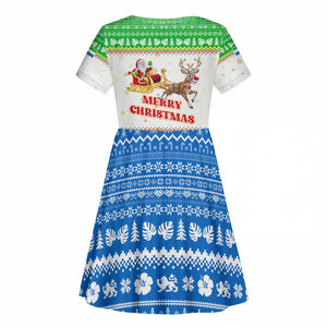Sierra Leone Christmas Kid Short Sleeve Dress Festive Pattern Golden Lion Emblem and Santa Sleigh - African Pride