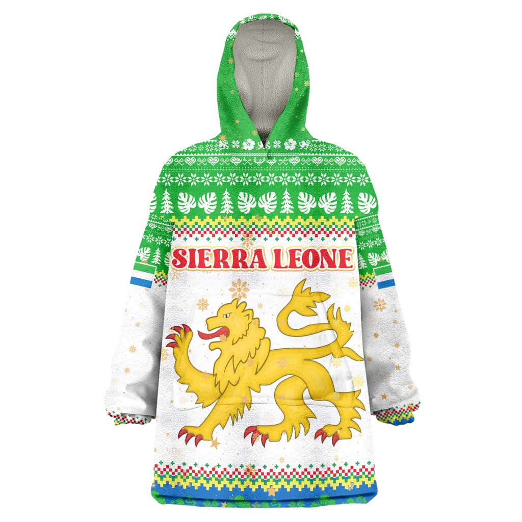 Sierra Leone Christmas Kid Wearable Blanket Hoodie Festive Pattern Golden Lion Emblem and Santa Sleigh - African Pride